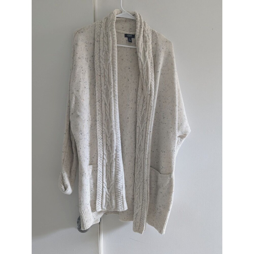 Chaps Womens XL Cardigan Sweater Cream Cable Knit Shawl Collar Open Front fall